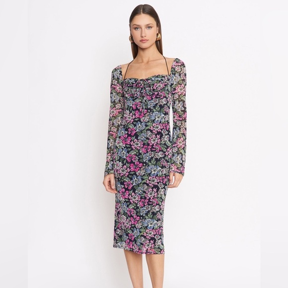 NWT 4SI3NNA pazmina dress in black floral - size medium - Picture 1 of 11